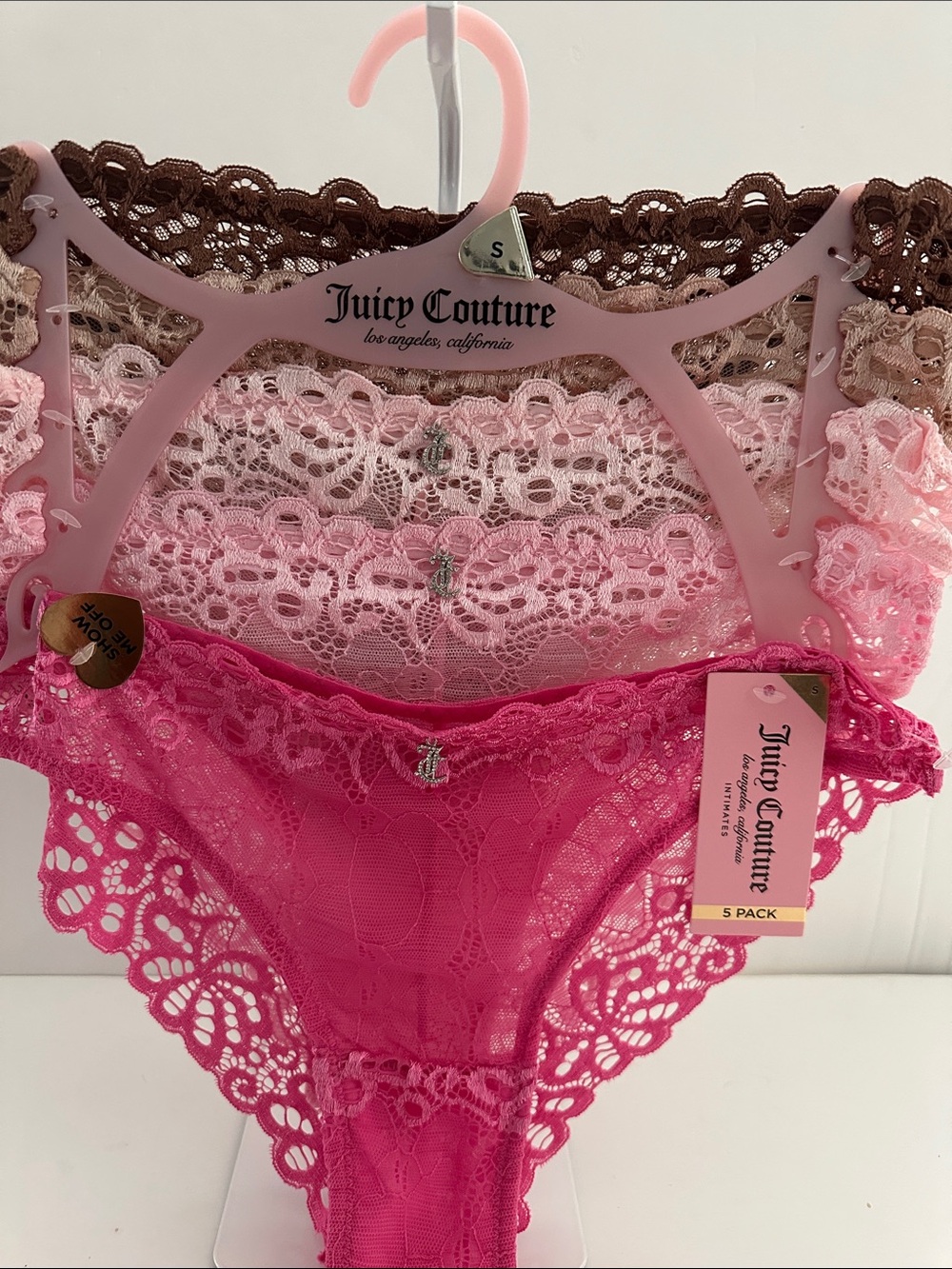 NWT Juicy Couture (5) Pack Lace Show Me Off Bikini Panties.